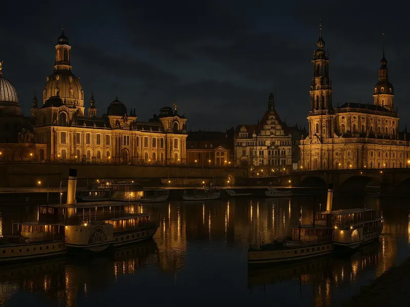 Dresden Altstadt bei Nacht an der Elbe